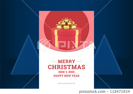 Red premium gift box Merry Christmas greeting card template realistic 3d icon vector 118472834