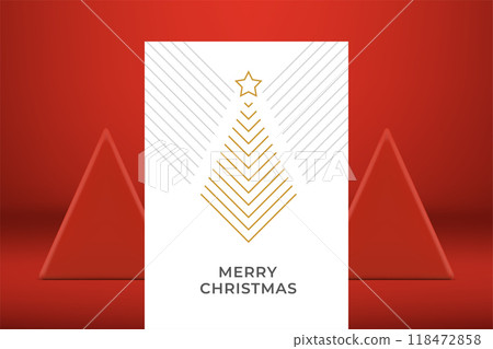 Merry Christmas modern greeting card golden silver lines and star ornament design vector 118472858