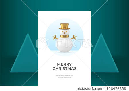 Golden snowman bauble Merry Christmas greeting card circle frame ornament realistic 3d icon vector Golden snowman bauble Merry Christmas greeting card circle frame ornament realistic 3d icon vector 118472868