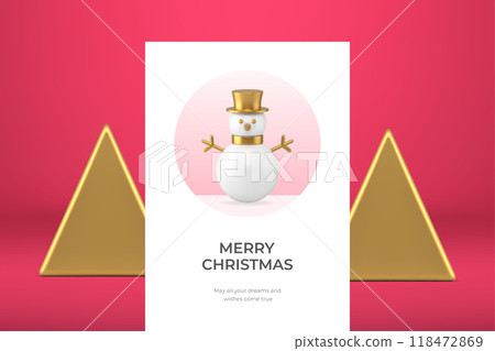 Pink premium Happy New Year greeting card luxury snowman in golden hat realistic 3d icon vector Pink premium Happy New Year greeting card luxury snowman in golden hat realistic 3d icon vector 118472869