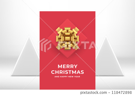 Premium Merry Christmas pink poster gift box with golden bow greeting card realistic 3d icon vector Premium Merry Christmas pink poster gift box with golden bow greeting card realistic 3d icon vector 118472898