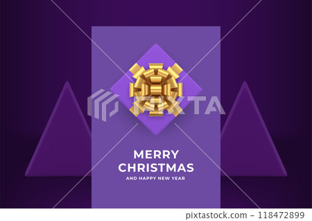 Stylish purple Merry Christmas gift box top view greeting card design realistic 3d icon vector 118472899