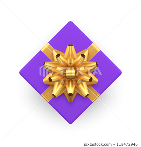 Top view purple wrapped realistic festive gift box 118472946