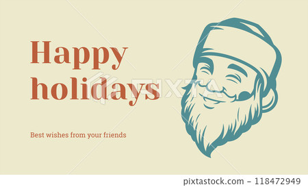 Happy winter holiday bearded Santa Claus head vintage congrats banner decorative design vector Happy winter holiday bearded Santa Claus head vintage congrats banner decorative design vector 118472949
