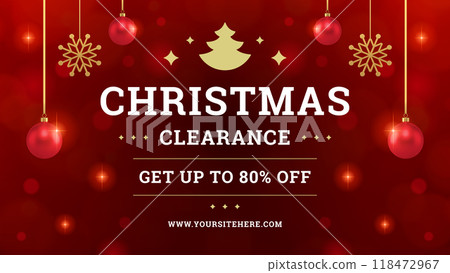 December Christmas sale discount promo banner template hanging toys realistic 3d icon vector 118472967