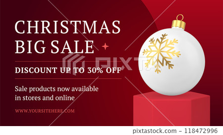 Premium Christmas tree ball toy on pedestal seasonal big sale web banner template 3d icon vector 118472996