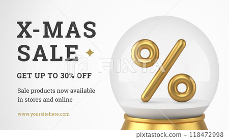 Xmas sale shopping special offer percentage magic ball web banner template realistic 3d icon vector Xmas sale shopping special offer percentage magic ball web banner template realistic 3d icon vector 118472998