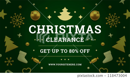 Christmas seasonal sale green gradient banner template premium toys bauble realistic 3d icon vector 118473004
