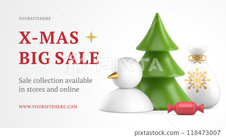 Christmas seasonal big sale web banner template online shopping 3d icon vector illustration Christmas seasonal big sale web banner template online shopping 3d icon vector illustration 118473007