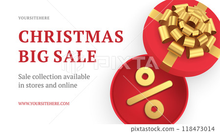 Big Christmas sale premium web banner template open red gift box percentage 3d icon vector 118473014