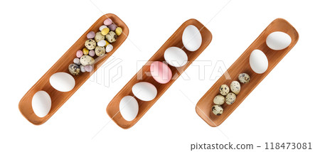 set of clay serving plates with chicken and quail eggs. rustic, farm products set of clay serving plates with chicken and quail eggs. rustic, farm products 118473081