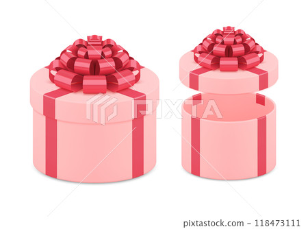 Open and closed circled pink gift box 3d template realistic vector illustration Open and closed circled pink gift box 3d template realistic vector illustration 118473111