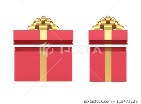 Glossy luxury romantic red gift boxes rectangle and squared set 3d blank vector illustration 118473128