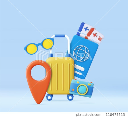 3d passport, tickets, travel bag 118473513