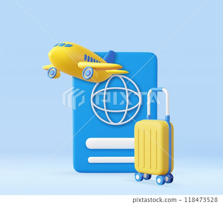 3d passport cover, suitcase and plane 118473528