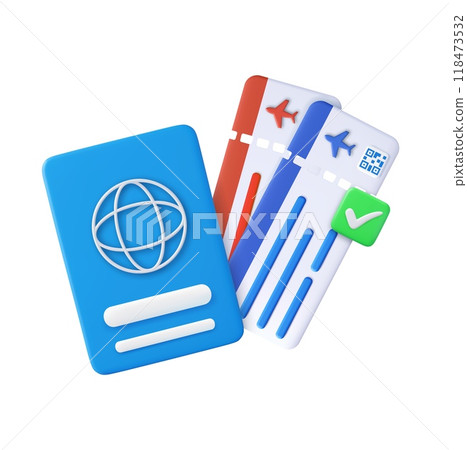 3d visa with airplane tickets, green checkmark 3d visa with airplane tickets, green checkmark 118473532