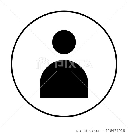 A simple black user profile silhouette within a black circle on a white background. Ideal for web design, social media, user interfaces, contact icons, and minimalist designs. 118474028