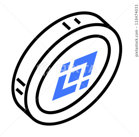 A 3D coin-like object with a blue hexagonal design in the center. Ideal for cryptocurrency, blockchain, digital economy, fintech, and tech design. Binance simple yet effective style. 118474033