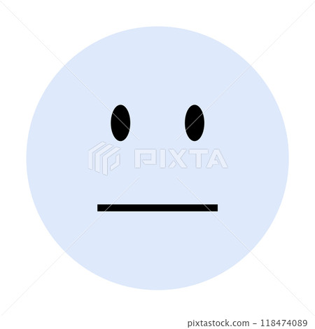 Simple neutral face with round shape, black eyes, and straight-line mouth. Ideal for expressing calmness, neutrality, simplicity, mindfulness, and emotionless states. Cartoonish, vector, minimalistic. Simple neutral face with round shape, black eyes, and straight-line mouth. Ideal for expressing calmness, neutrality, simplicity, mindfulness, and emotionless states. Cartoonish, vector, minimalistic. 118474089