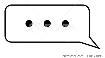 Black outlined speech bubble with three centered dots suggests typing or ongoing conversation. Ideal for text message, chat, communication apps, waiting, notification. Black outlined speech bubble with three centered dots suggests typing or ongoing conversation. Ideal for text message, chat, communication apps, waiting, notification. 118474096