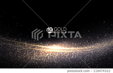Black background with isolated golden wavy design with small tinsel 118474322