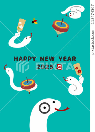 2025 New Year's card vertical illustration of a lively playing snake 2025 New Year's card vertical illustration of a lively playing snake 118474567