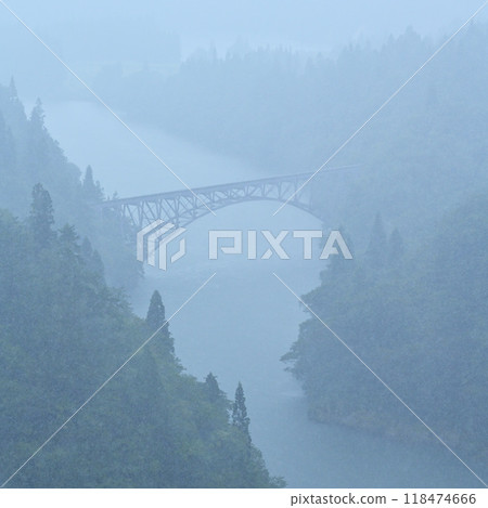 Misty mountains and bridge 118474666