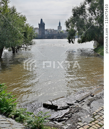High water levels on Vltava river after storm Boris caused torrential rains and floods in Prague, Czech Republic High water levels on Vltava river after storm Boris caused torrential rains and floods in Prague, Czech Republic 118475410