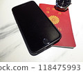 Necessities for overseas travel: passport, smartphone, and watch 118475993