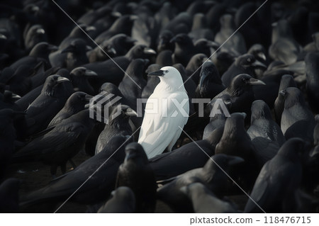 A white crow among many black crows A white crow among many black crows 118476715