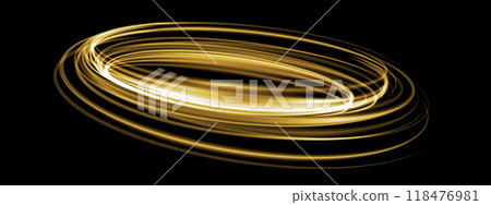 Abstract green speed light lines neon ring glowing circle round movement on black background vector 118476981