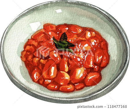 ricetta fagioli all uccelletto, italian food, hand drawn watercolor illustration ricetta fagioli all uccelletto, italian food, hand drawn watercolor illustration 118477168
