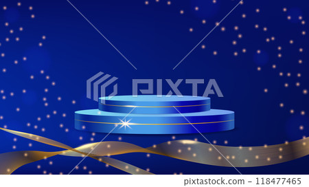 Luxury podium for award ceremony and awards. Golden magic glow. Design of advertising banners, promotional materials and online store showcase. Vector illustration Luxury podium for award ceremony and awards. Golden magic glow. Design of advertising banners, promotional materials and online store showcase. Vector illustration 118477465