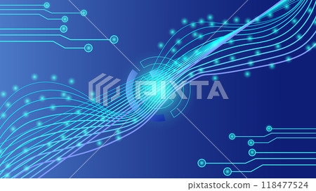 Banner circuit ai technical data and diagrams. Lines and nodes symbolizing connections. Chips and microchips. Processing of neural network data. Futuristic background. Microchips. Vector. 118477524