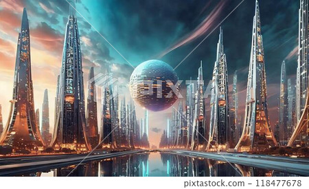 Dream fantasy world of futuristic city, design 118477678
