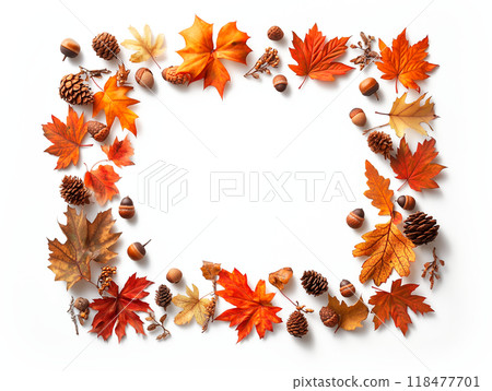 A frame background with a feeling of autumn, such as autumn leaves and nuts 118477701