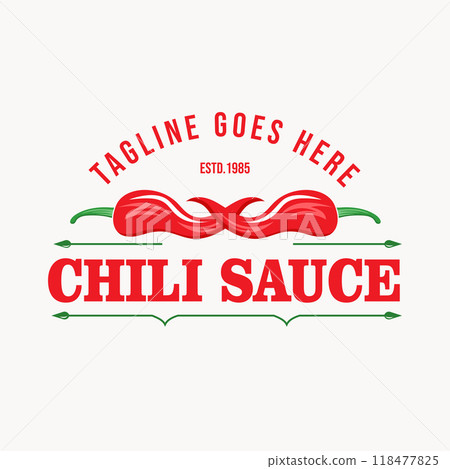 Chili Sauce Product Label Design with Vintage Style Retro Chili Sauce Emblem Chili Sauce Label with Iconic Red Chili Element Vector Design Illustration Chili Sauce Product Label Design with Vintage Style Retro Chili Sauce Emblem Chili Sauce Label with Iconic Red Chili Element Vector Design Illustration 118477825
