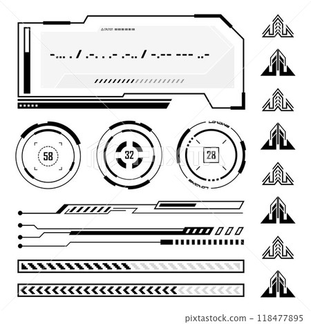 Cyberpunk Futuristic interface Hud element for Street wear fashion design Cyberpunk Futuristic interface Hud element for Street wear fashion design 118477895