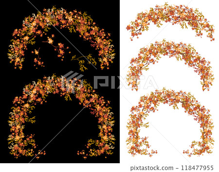 autumn season tree branches with colorful leaves forming arch vector design set 118477955