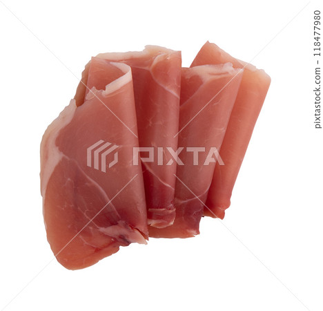 slices of prosciutto or jamon isolated 118477980