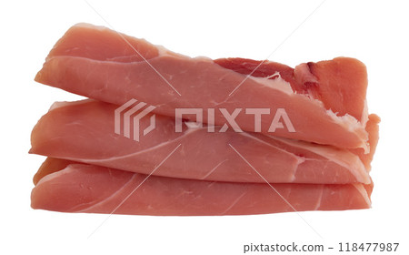 slices of prosciutto or jamon isolated 118477987