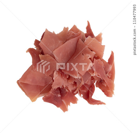 pieces of prosciutto or jamon isolated 118477993