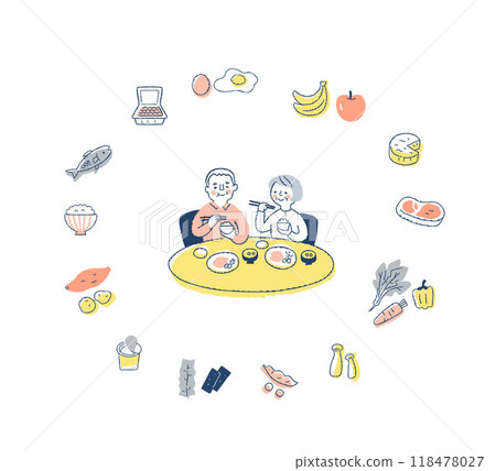 Healthy eating couple with different foods 118478027