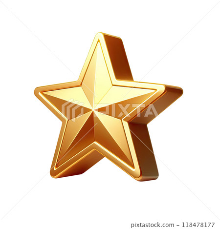 3D yellow star. Shiny icon, sticker isolated on transparent or white background 118478177