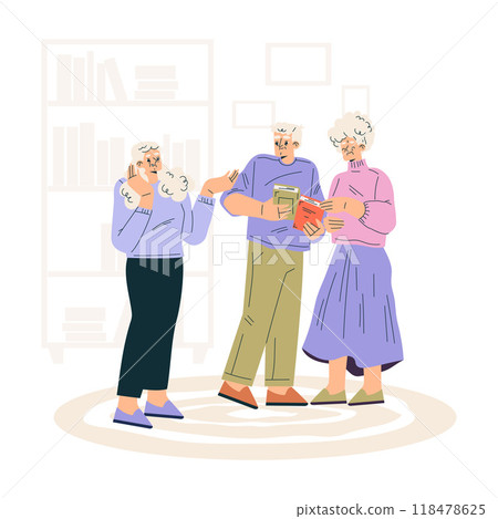 Nursing Home with Retired Man and Woman Character Talking Together Vector Illustration 118478625