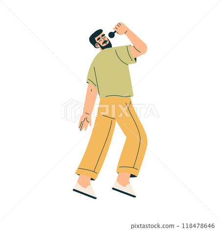 Musician on Stage at Summer Open-air Musical Festival Vector Illustration Musician on Stage at Summer Open-air Musical Festival Vector Illustration 118478646