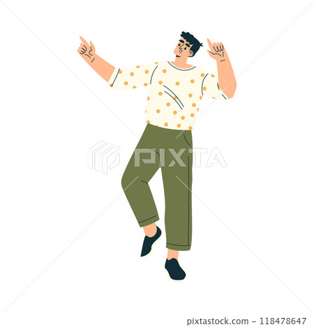 Man at Musical Festival Dancing Have Rest Vector Illustration Man at Musical Festival Dancing Have Rest Vector Illustration 118478647