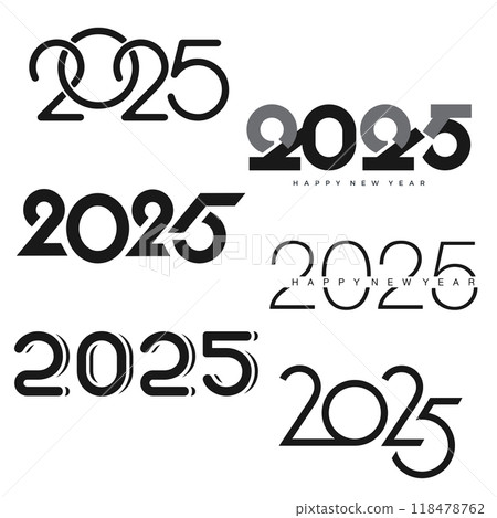 Minimalistic 2025 Happy New Year text designs in black and white. Vector Minimalistic 2025 Happy New Year text designs in black and white. Vector 118478762