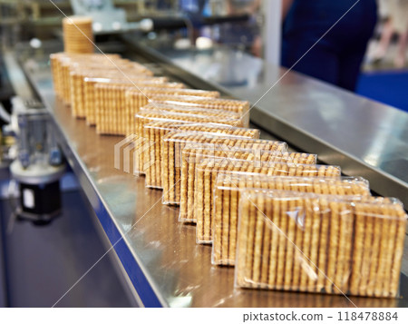 Packing of cookies at factory Packing of cookies at factory 118478884