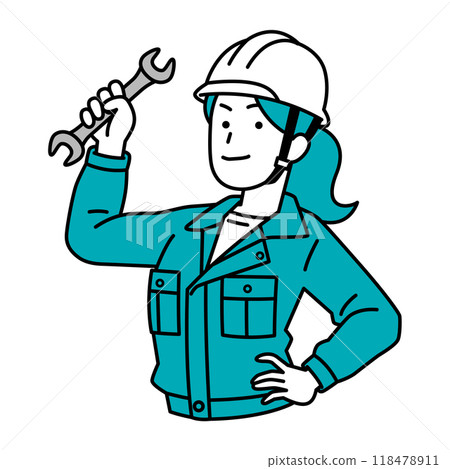 A female worker holding a wrench A female worker holding a wrench 118478911